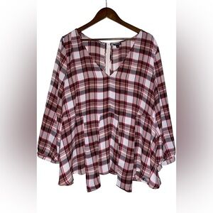 Torrid‎ Georgette Plaid Women 2X Blouse Top Casual Country Summer Grannycore